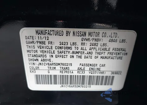 2013 Infiniti G37X из США, поврежденный, VIN JN1CV6AR5DM760215